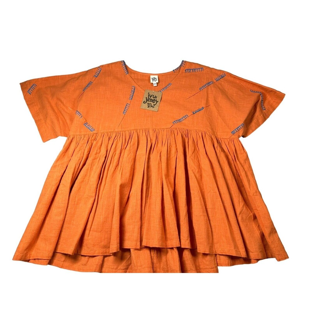Ivy Jane Stitch In‎ Time Top XS Orange Top Blouse Embroidery